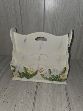 Vtg Wood Letter Holder Organizer Cady Flowers Butterflies Country Shabby Chic